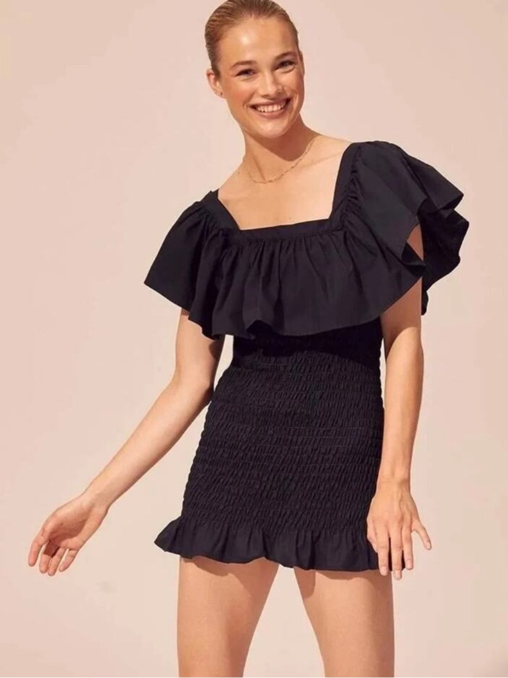 NEW Solid & Striped smocked black stretch mini dress